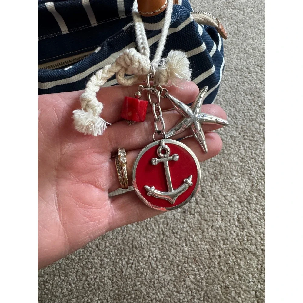 Brighton Brewster Nautical Stripe Shoulder Bag Anchor Charm Blue White & Charms‎